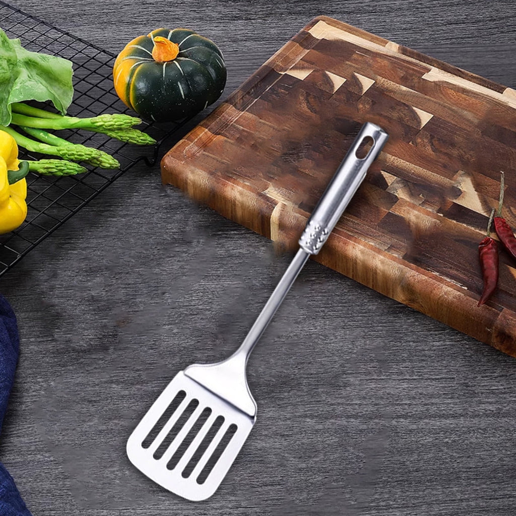Tyidzon 13 Inch Stainless Steel Spatula Silver Slotted Metal Spatula Heavy Duty Sturdy Kitchen Spatula High Heat Resistant Fryer Barbecue Cookware Etc Kitchen Meat Spatula Silver