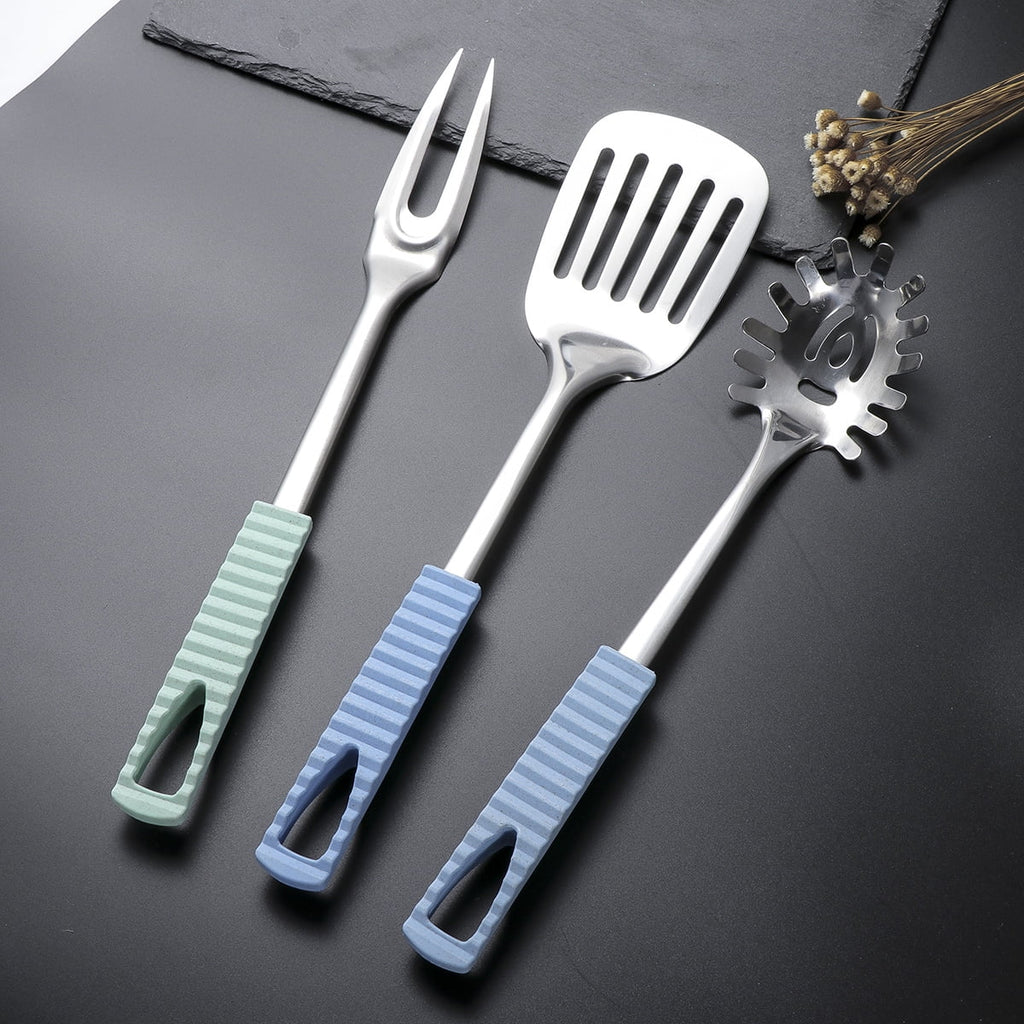 Ortofally Kitchen Utensils Stainless Steel Cooking Tools Heat Resistant Kitchen Gadgets Dishwasher Safe 34.50X3.50X2.00CM Silver