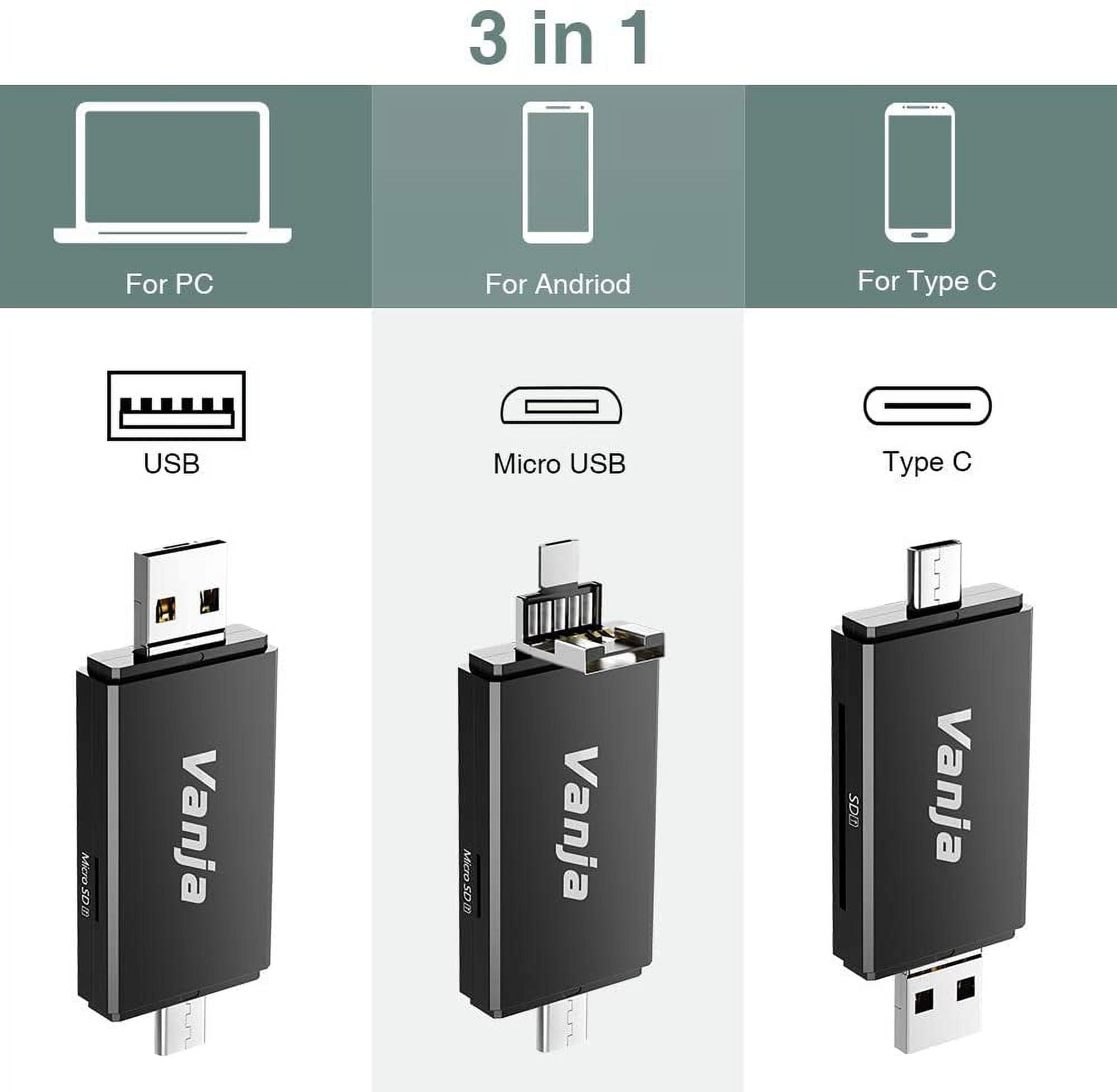 3 in 1 OTG Adapter Multi Function USB 2.0 Flash Drive for Phone External Storage Type-C/Micro USB Adapter for TF/SD Card Reader/Camera/Keyboard/Mouse/U Disk/Printer/Hub Compatible with i0S/Andriod