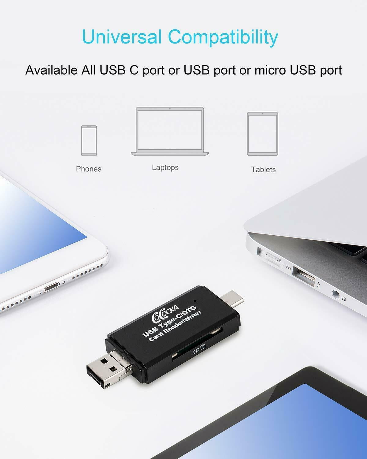 3 in 1 OTG Adapter Multi Function USB 2.0 Flash Drive for Phone External Storage Type-C/Micro USB Adapter for TF/SD Card Reader/Camera/Keyboard/Mouse/U Disk/Printer/Hub Compatible with i0S/Andriod