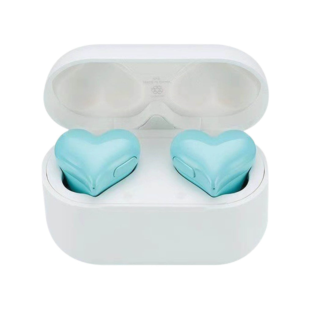Heart Shaped Earbuds, Stylish Headphones HiFi Stereo Sound Waterproof Bluetooth 5.3 Earphones with Charging Case for Girls Women, Noise Reduction Sports Wireless In Ear Bluetooth Earphones Blue