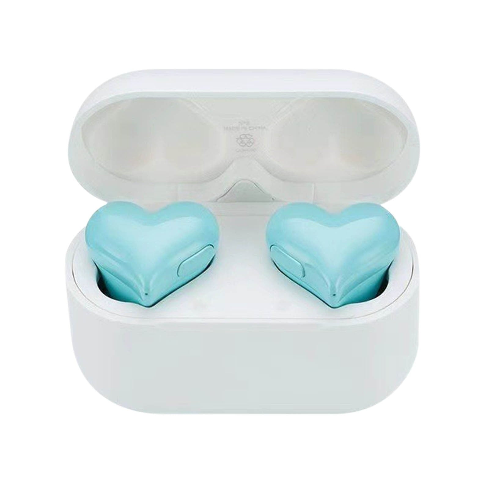 Heart Shaped Earbuds, Stylish Headphones HiFi Stereo Sound Waterproof Bluetooth 5.3 Earphones with Charging Case for Girls Women, Noise Reduction Sports Wireless In Ear Bluetooth Earphones Blue