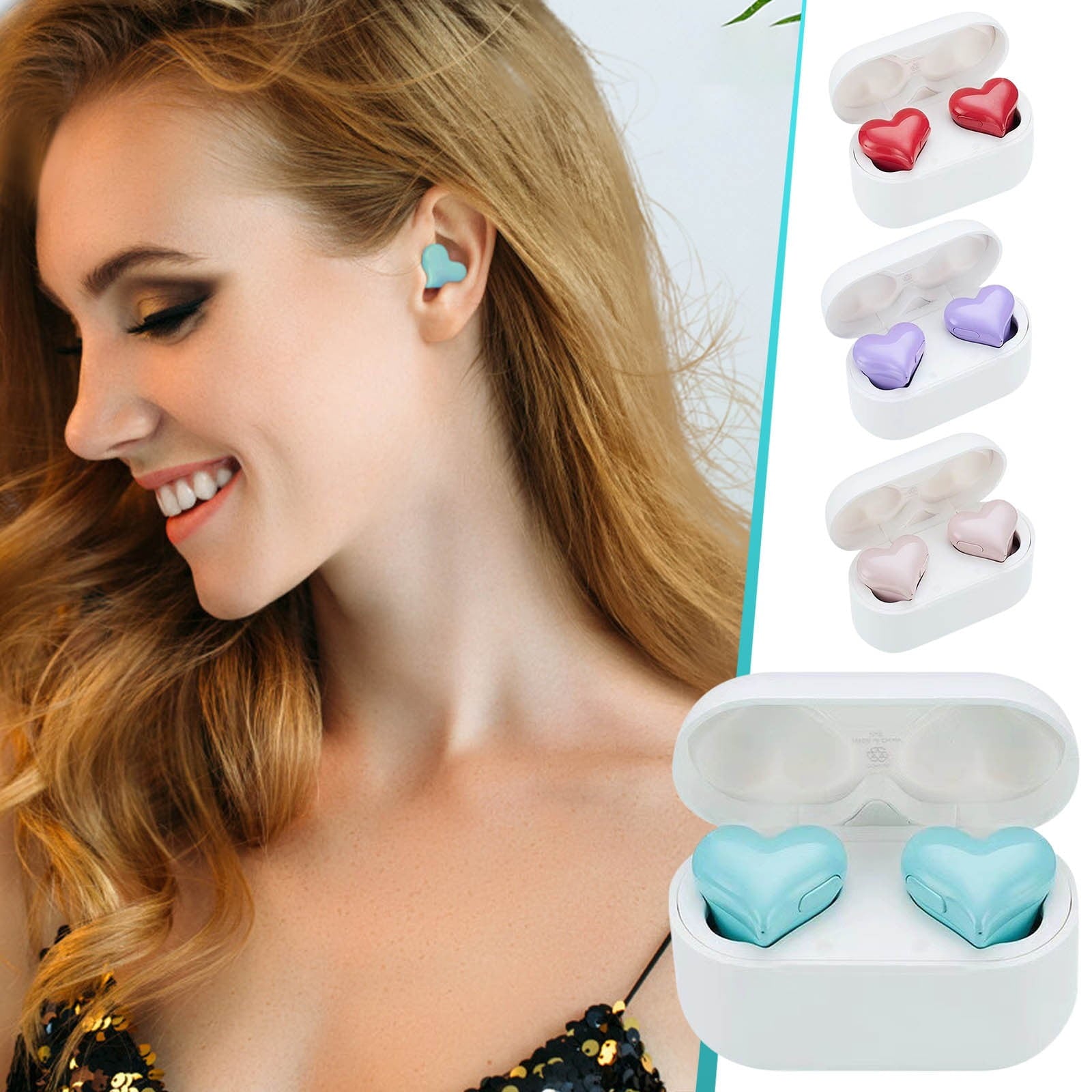 Heart Shaped Earbuds, Stylish Headphones HiFi Stereo Sound Waterproof Bluetooth 5.3 Earphones with Charging Case for Girls Women, Noise Reduction Sports Wireless In Ear Bluetooth Earphones Purple