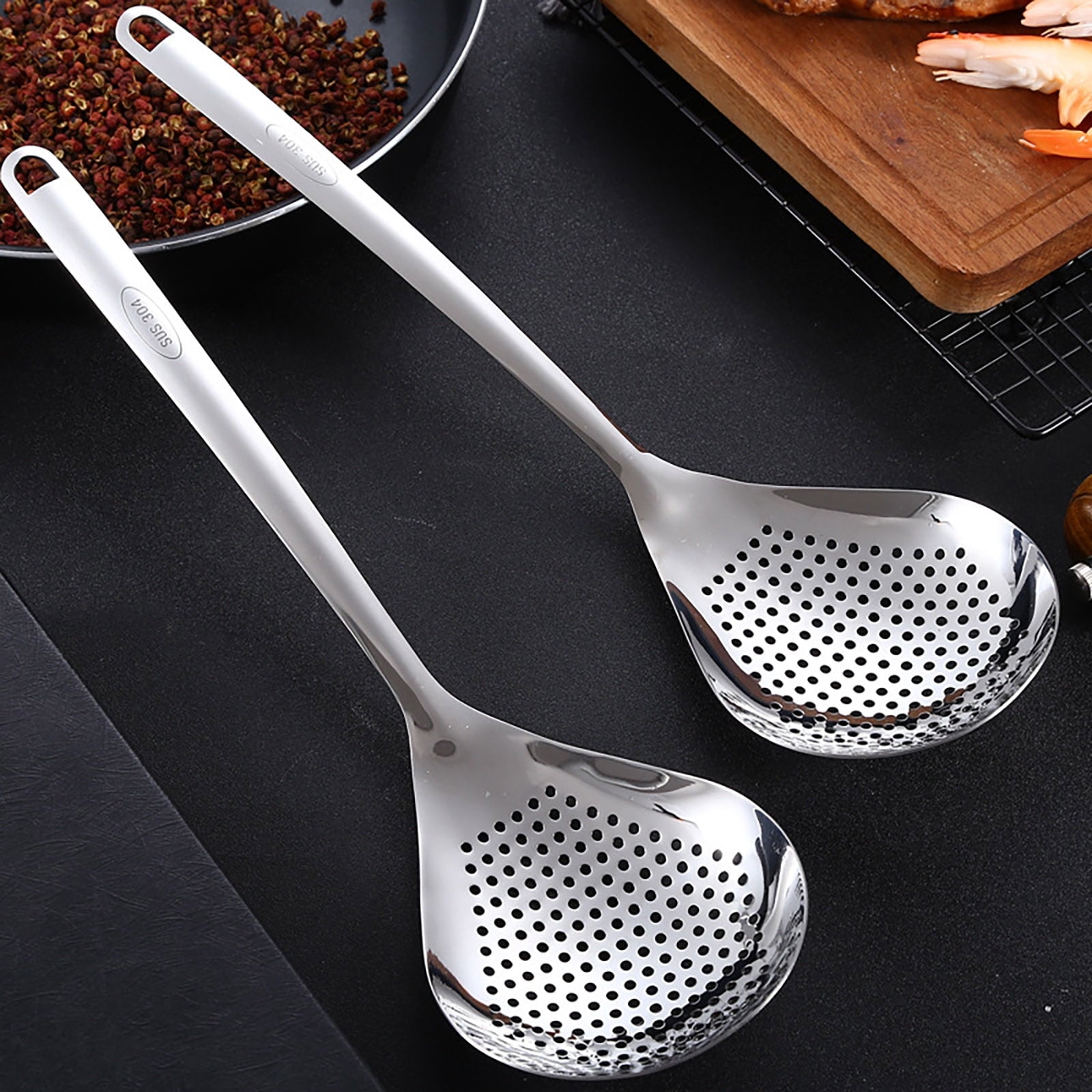 3 Pcs Skimmer Slotted Cooking Spoon,Kitchen Stainless Steel Slotted Spoon,13.97 Inch Skimmer Frying Spoon For Draining & Serving,Spoon With Holes,Slotted Spoons For Cooking,Kitchen Utensil,Silver