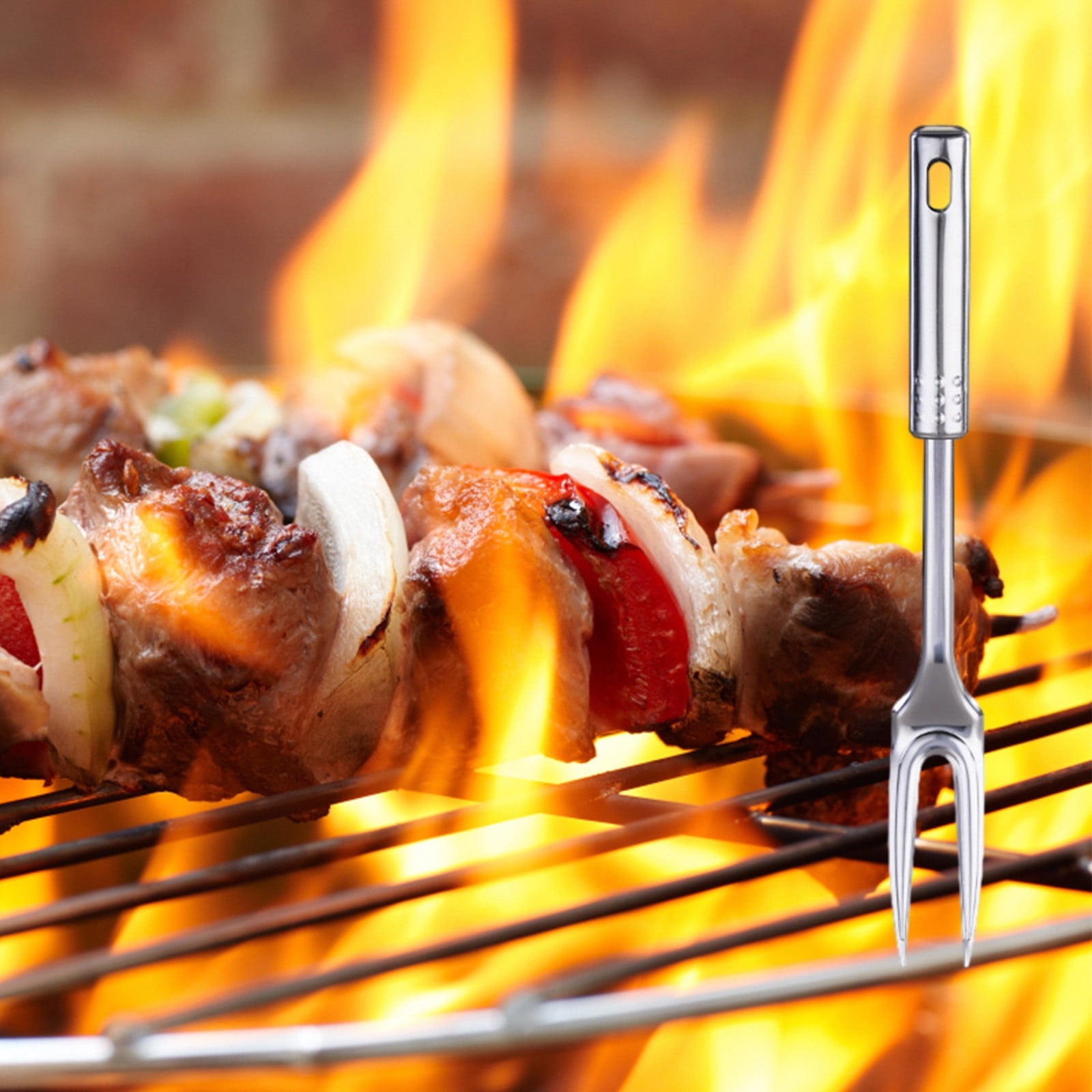 13-Inch Two Pronged Steak Fork Made of 304 Stainless Steel，Heavy Duty for Carving and Serving Meat，Comfortable Long Handle for Grilling and BBQ，Elegant Addition to Kitchen Utensils.