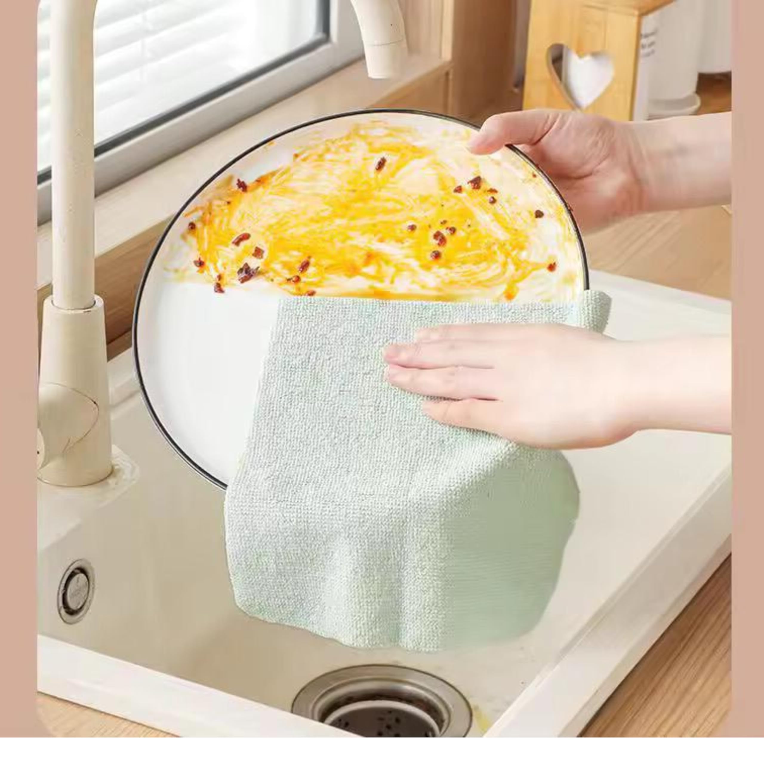 5 PCS Kitchen paper towel/dishcloth/microfiber cleaning cloths | Lint-free | Reusable for home, kitchen, car | Strong water absorption, washable | No streaks, ideal for dishes, glasses, and countertops (20 pieces)