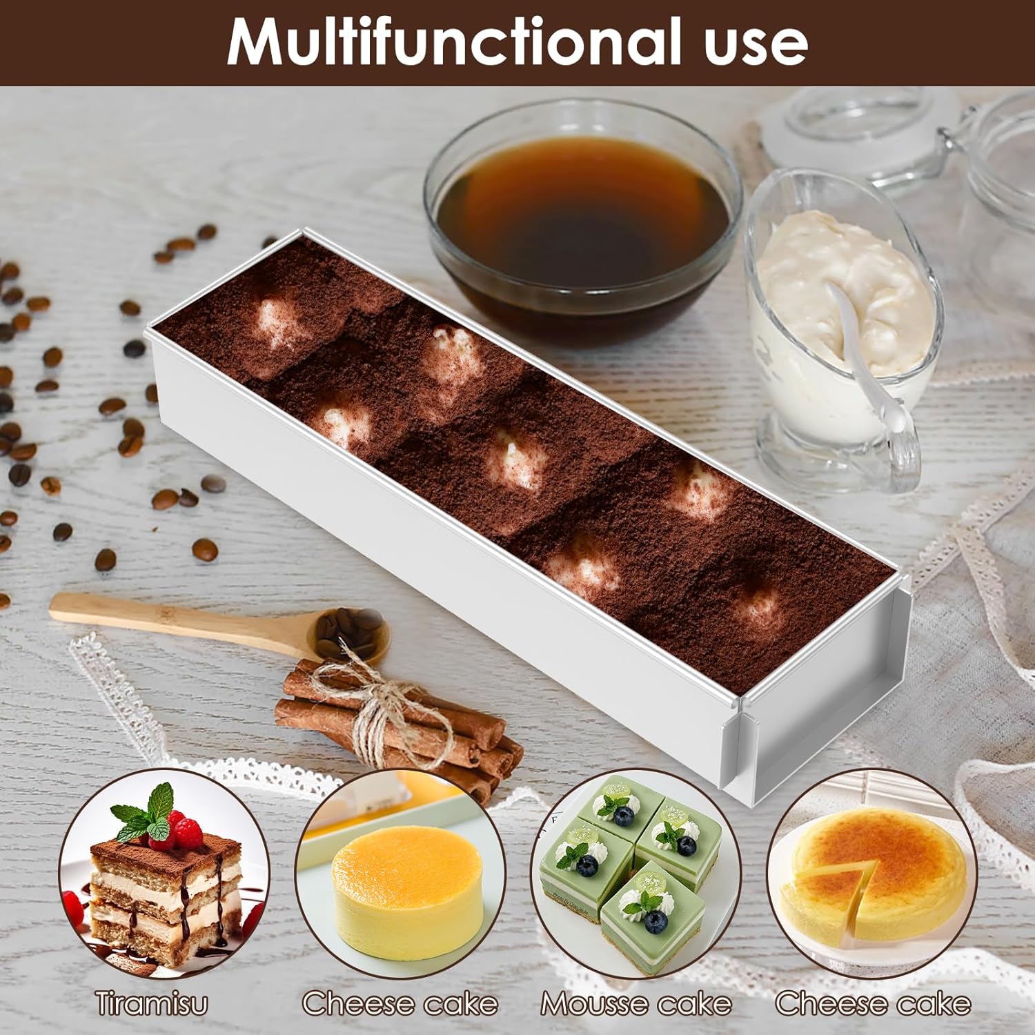 Baking tin - Cake tin - Tiramisu tin - Baking pan - Rectangular cake tin - Terrine tin - Loaf tin - Dessert tin - Pastry - Oblong baking tin - Kitchen utensils - Baking utensils - Kitchen accessories - Stainless steel - Stainless steel - Silver - 1 piece