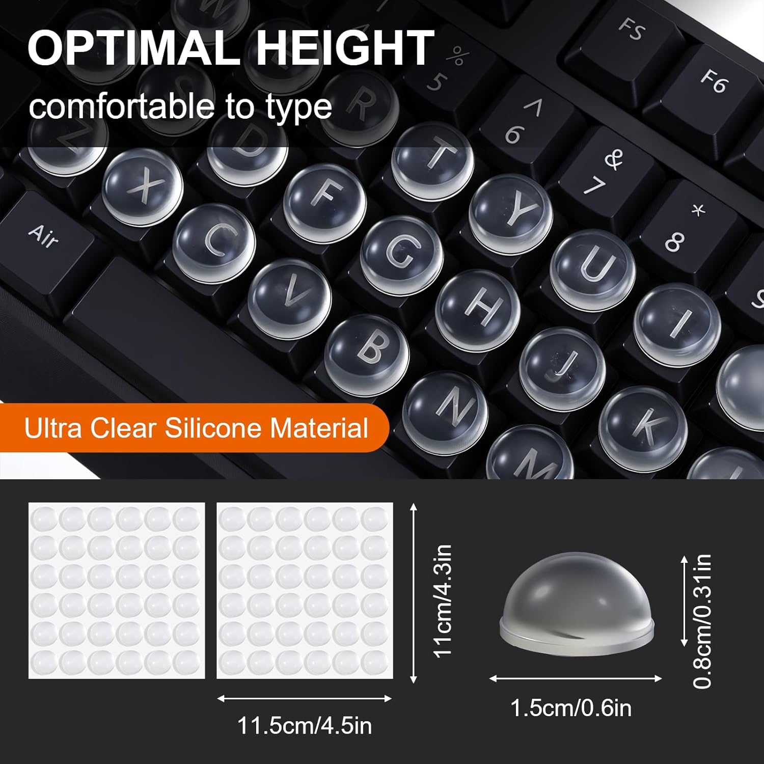Keyboard Stickers - Typing with Long Nails - 3D Silicone Keycaps - Laptop Accessories - Nail Protectors - Tactile Marking - Keyboard Protection - Anti-Slip Keys - Typewriter Effect - Universal Round Buttons - High Transparency - 72 Pieces