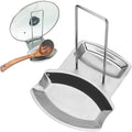 Chmadoxn Lid and Spoon Rest Shelf, Pot Lid Organizer, 304 Stainless Steel Pan Pot Cover Lid Rack Stand Organizer, Pan Lid Organizer Storage Soup Spoon Rests Utensils Kitchen Tool