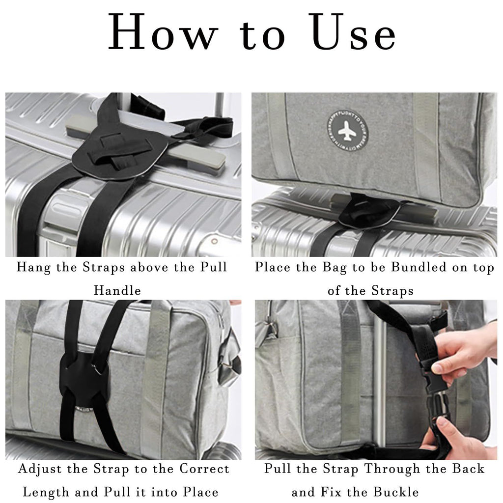 Luggage Bungee Straps for Attaching Bags - 2 Pack Adjustable Elastic Luggage Straps with Buckle, Black Luggage Strap for Suitcases Handle Carry on Add Bag, Backpack, Purse,