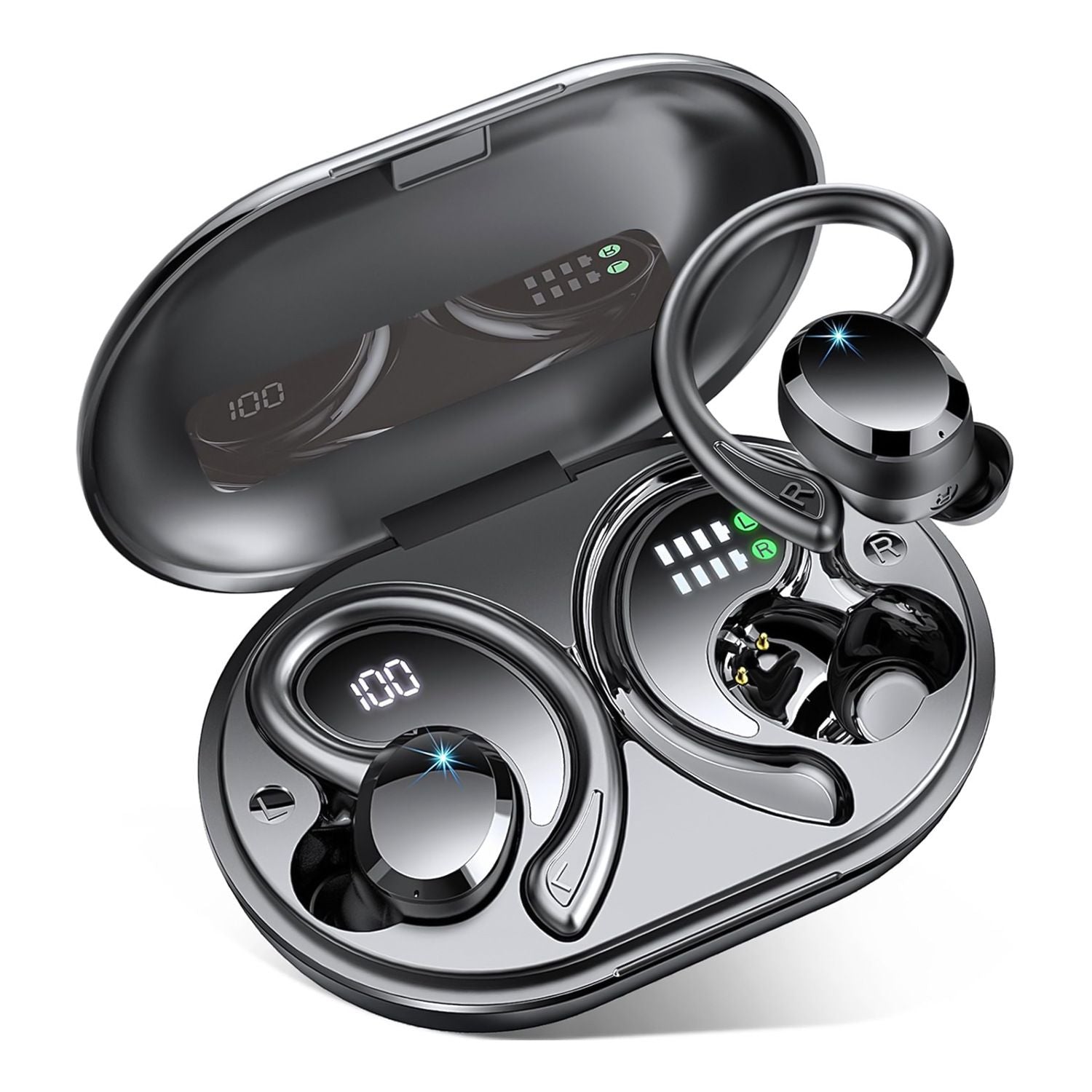 Wireless Earbuds Sport Bluetooth 5.3 Headphones 3D Bass Hi-Fi Stereo Over Ear Buds, 48H Noise Cancelling Headset with Earhook,Earphones Workout Running Gym for Android iOS