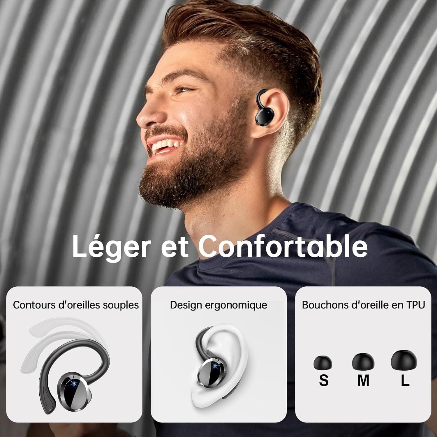 Wireless Earbuds Sport Bluetooth 5.3 Headphones 3D Bass Hi-Fi Stereo Over Ear Buds, 48H Noise Cancelling Headset with Earhook,Earphones Workout Running Gym for Android iOS
