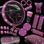 30Piece Bling Car Accessories Set - Universal Fit Steering Wheel Covers, License Plate Frames, Phone Holder, Car Fast Charger, Coasters rose pink