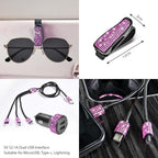 30Piece Bling Car Accessories Set - Universal Fit Steering Wheel Covers, License Plate Frames, Phone Holder, Car Fast Charger, Coasters rose pink