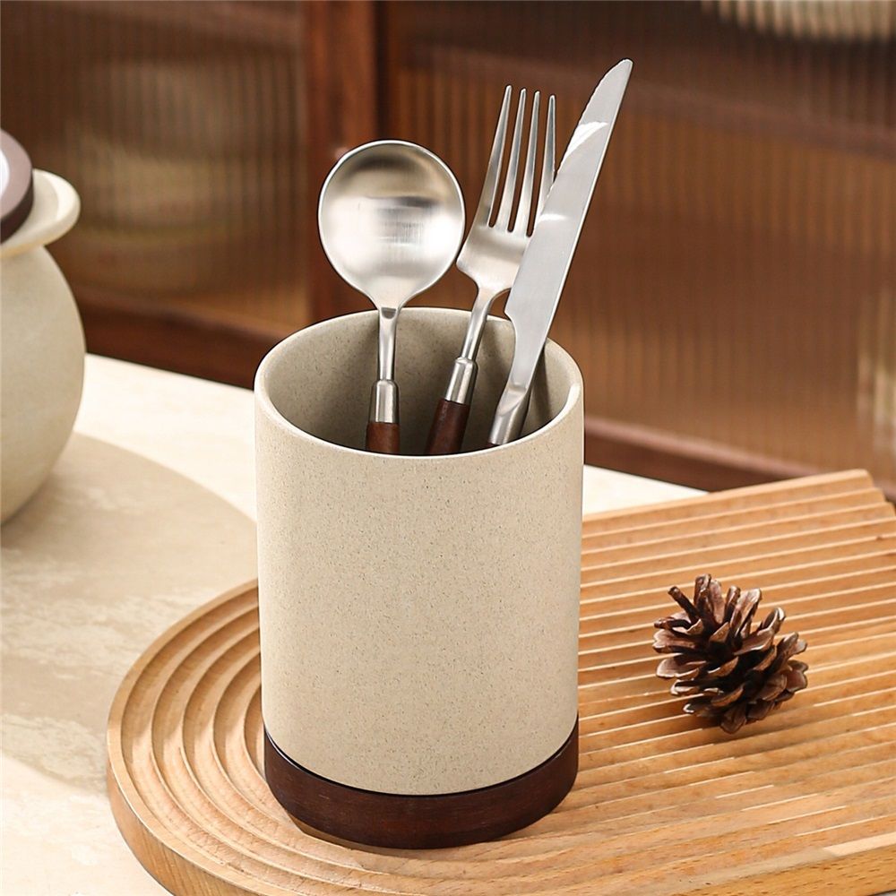 Large Utensil Crock, Ceramic Cooking Utensil Organizer with Countertop-Protection Cork Bottom for Farmhouse Kitchen Decor Christmas Thanksgiving Gift