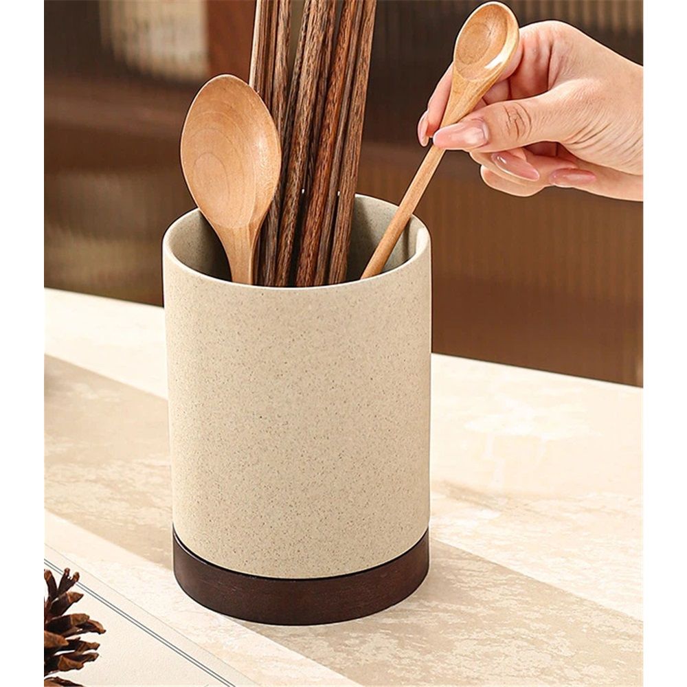 Large Utensil Crock, Ceramic Cooking Utensil Organizer with Countertop-Protection Cork Bottom for Farmhouse Kitchen Decor Christmas Thanksgiving Gift