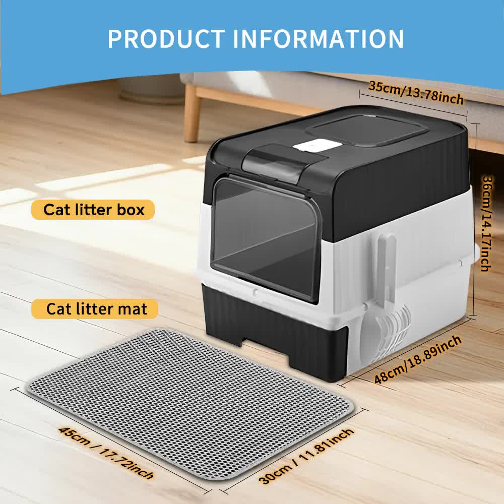 Huge Cat Litter Box Bundle with Free Litter Mat & Scoop,Drawer Type Enclosed Potty, Anti-Splashing Cat Toilet Cleaning Kit for Big Cats