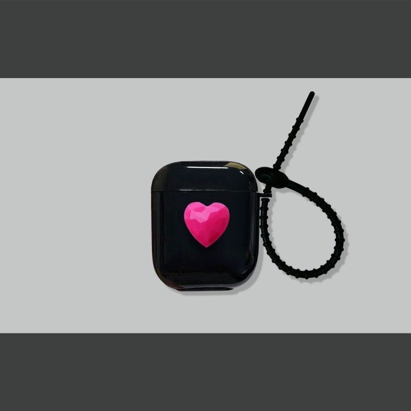 Rose Red Heart on Black Case + Black Wrist Strap AirPods 3