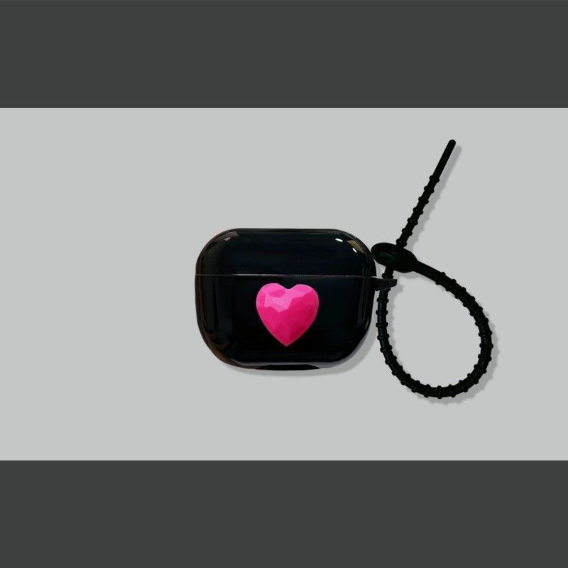 Rose Red Heart on Black Case + Black Wrist Strap AirPods 3