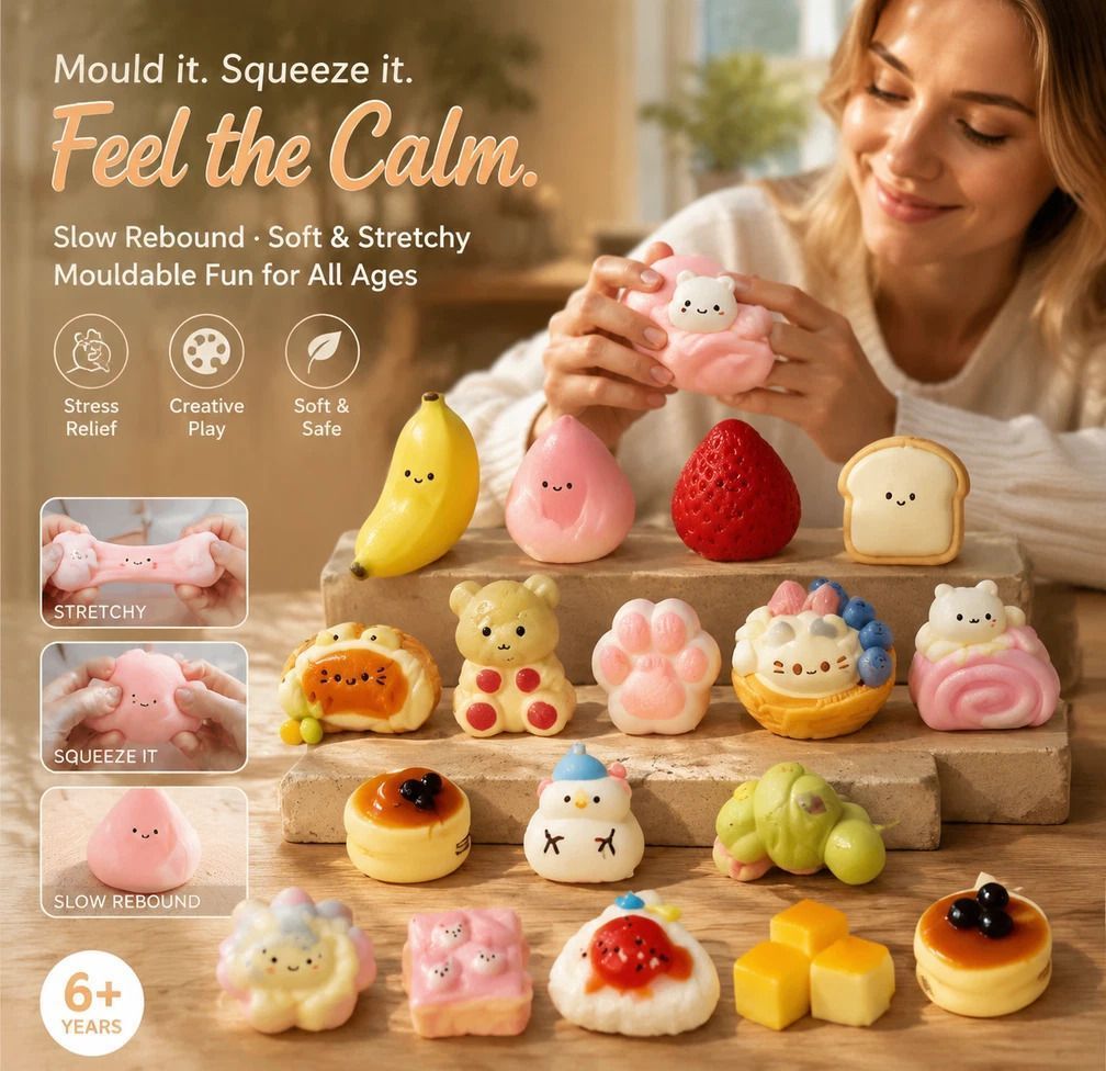 Egg Rice Ball Travel Squishy Twin Pack, On-The-Go Stress Relief Set