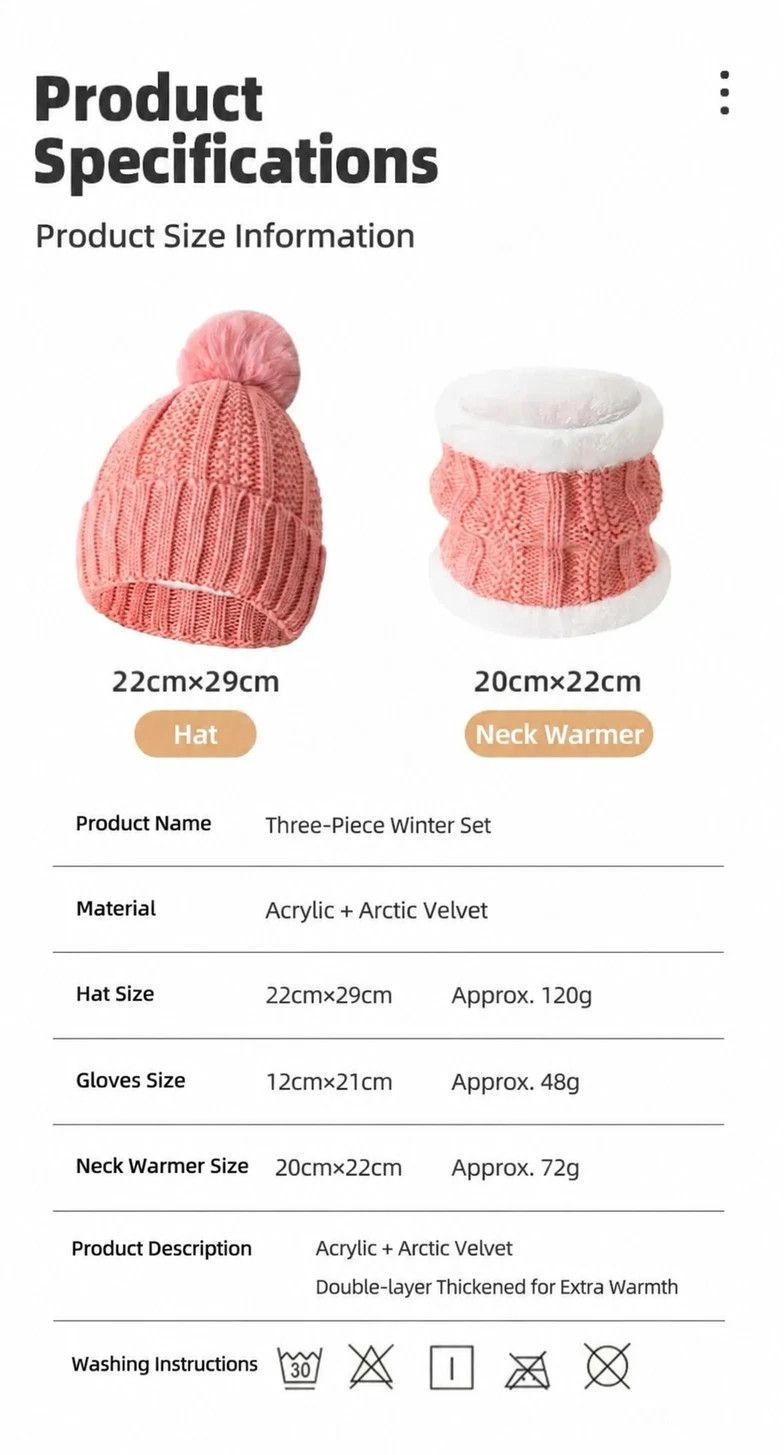 Cosy Winter Ski Surprise Plush Lined Knit Hat 3 Set Burgundy, Thermal Accessory For All Ski Activities