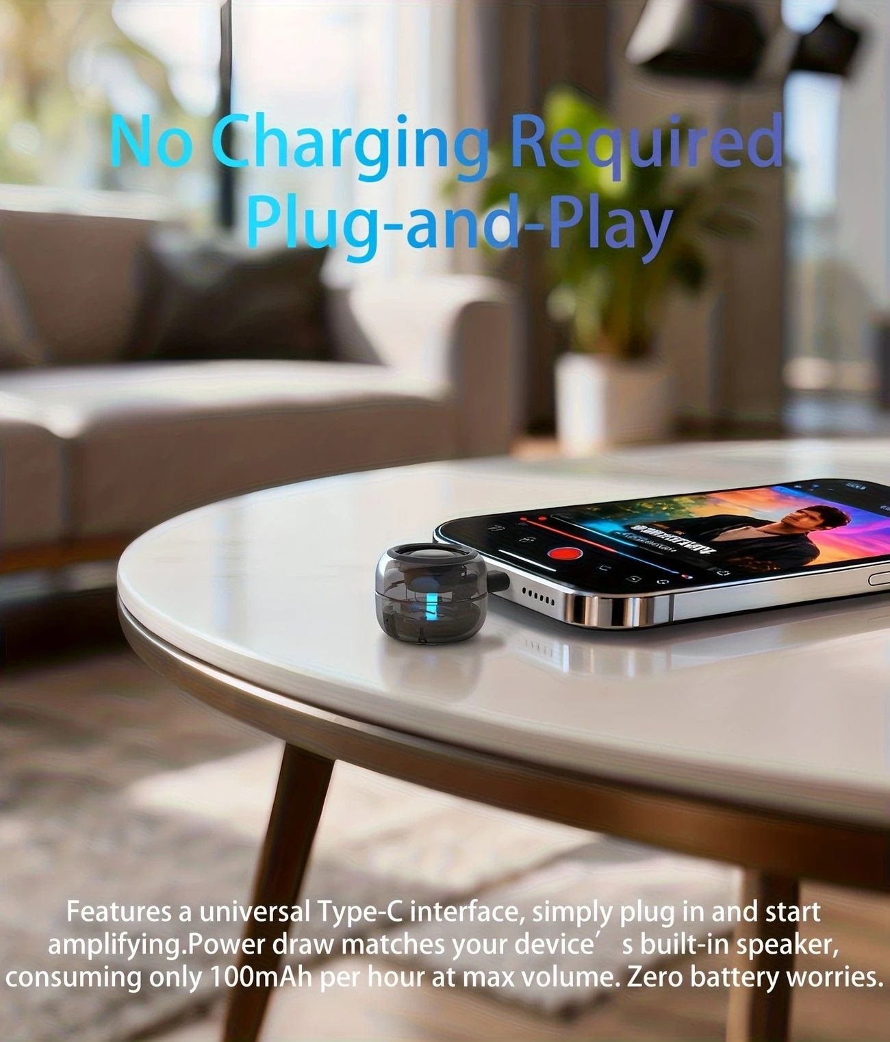 Mini portable speaker with Type-C interface, plug-and-play without charging. Wired connection compatible with phones/tablets/PCs, suitable for various indoor and outdoor scenarios.