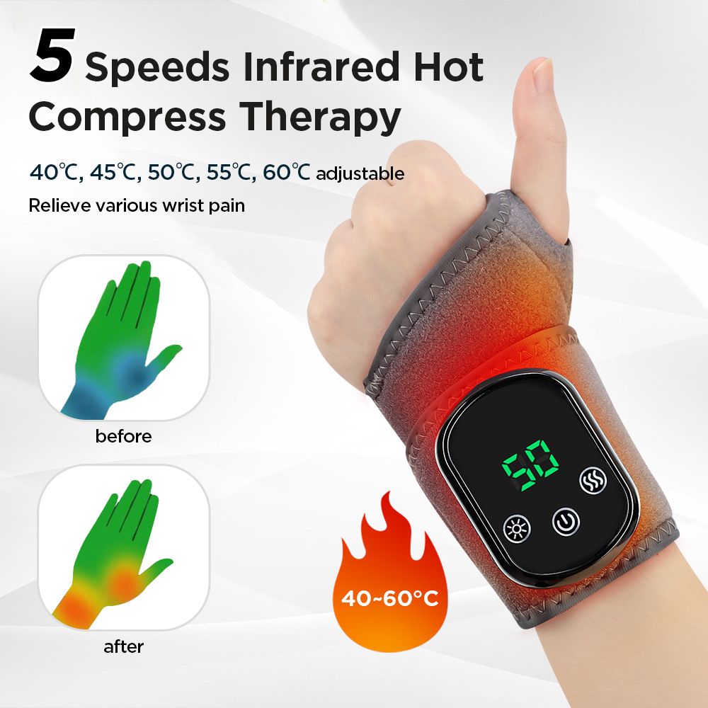 Electric Wrist Heating Massager - Infrared Heat Therapy + Vibration Massage, Rechargeable & Temperature Adjustable