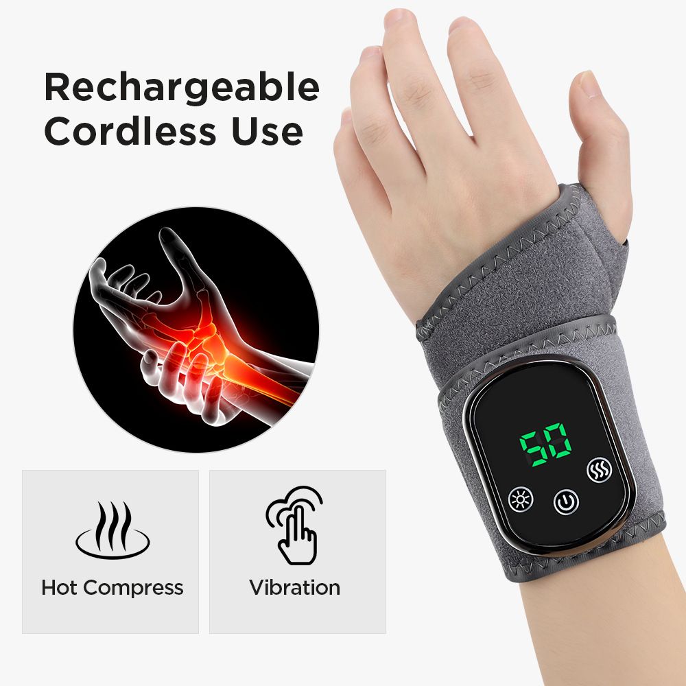 Electric Wrist Heating Massager - Infrared Heat Therapy + Vibration Massage, Rechargeable & Temperature Adjustable