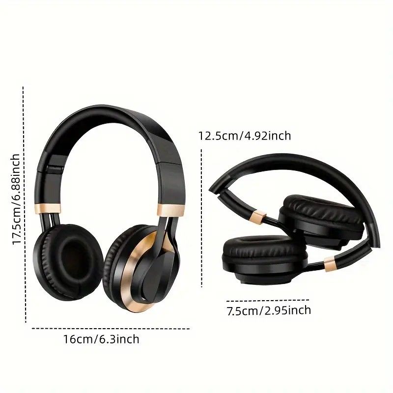 Wired Over-Ear Headset, Portable Folding Heavy Bass Headphones, Built-in Microphone, Compatible with Multiple Devices(black and blue color)