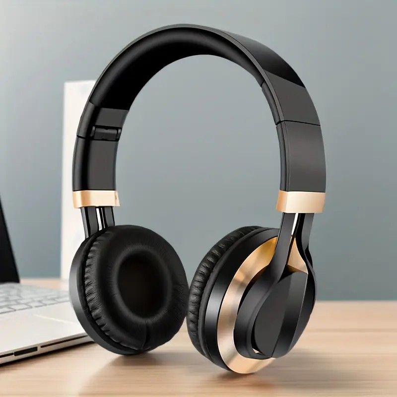Wired Over-Ear Headset, Portable Folding Heavy Bass Headphones, Built-in Microphone, Compatible with Multiple Devices(black and blue color)
