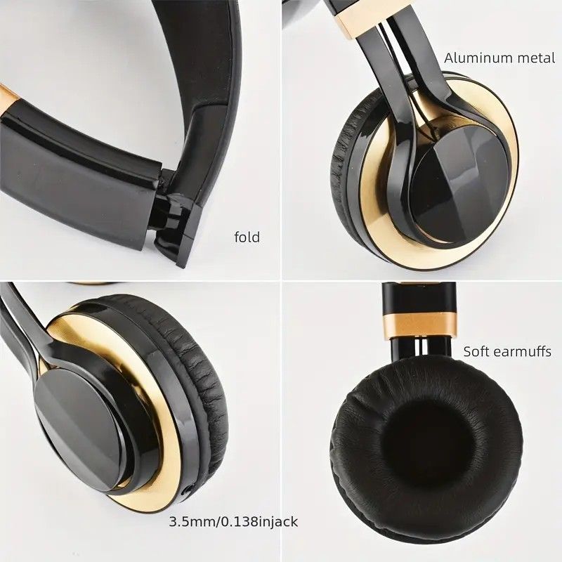 Wired Over-Ear Headset, Portable Folding Heavy Bass Headphones, Built-in Microphone, Compatible with Multiple Devices(black and blue color)