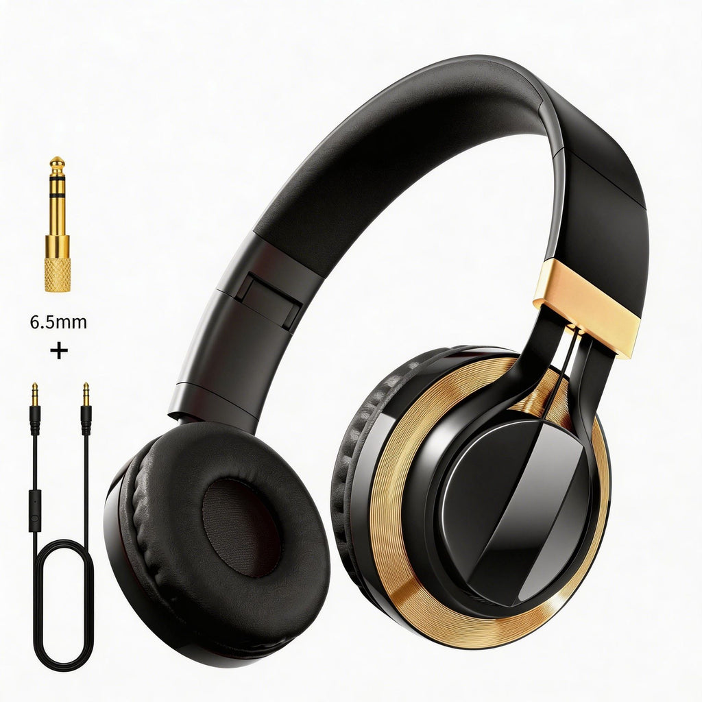 Wired Over-Ear Headset, Portable Folding Heavy Bass Headphones, Built-in Microphone, Compatible with Multiple Devices(black and blue color)