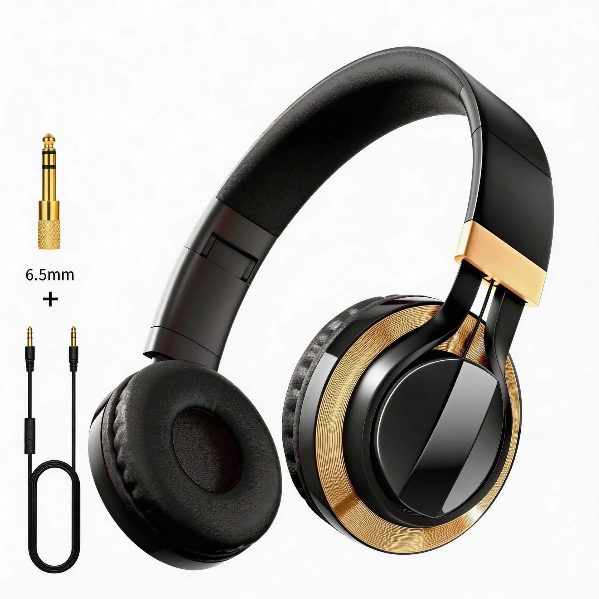 Wired Over-Ear Headset, Portable Folding Heavy Bass Headphones, Built-in Microphone, Compatible with Multiple Devices(black and blue color)