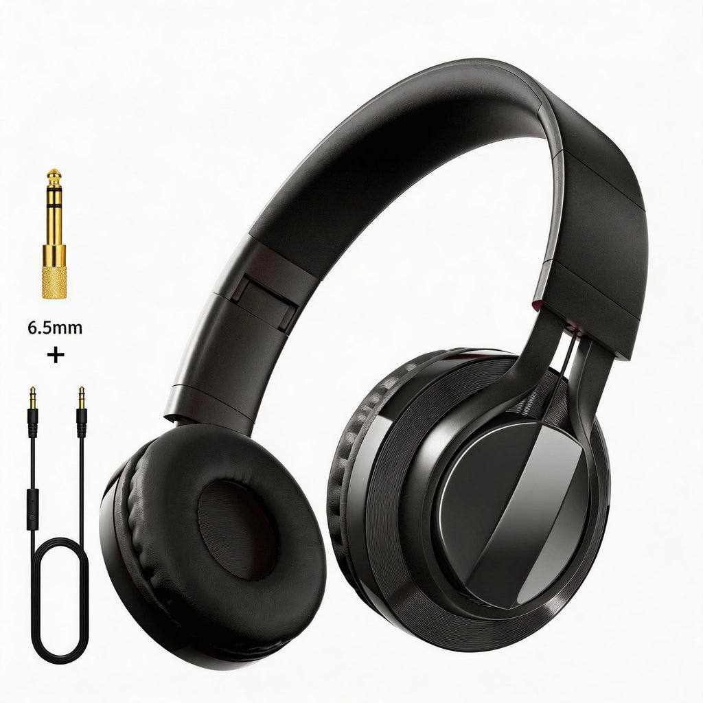 Wired Over-Ear Headset, Portable Folding Heavy Bass Headphones, Built-in Microphone, Compatible with Multiple Devices(black and blue color)