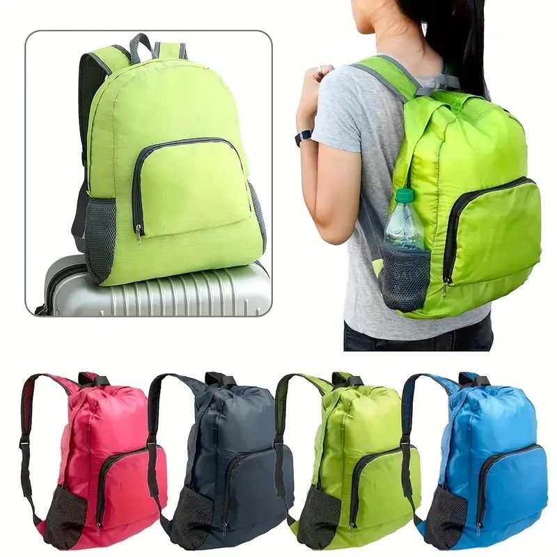 Foldable Nylon Backpack – Lightweight, Durable, and Strong Load Capacity, Four-Step Folding Transforms into a Handbag in Seconds, Multi-pocket Organization with Breathable Carrying(rose-carmine)