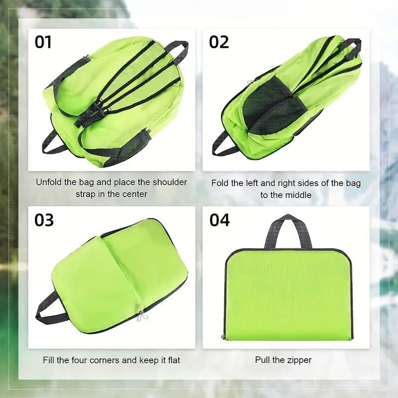 Foldable Nylon Backpack – Lightweight, Durable, and Strong Load Capacity, Four-Step Folding Transforms into a Handbag in Seconds, Multi-pocket Organization with Breathable Carrying(rose-carmine)