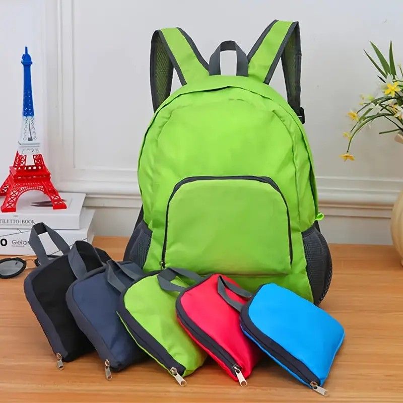 Foldable Nylon Backpack – Lightweight, Durable, and Strong Load Capacity, Four-Step Folding Transforms into a Handbag in Seconds, Multi-pocket Organization with Breathable Carrying(BLACK)