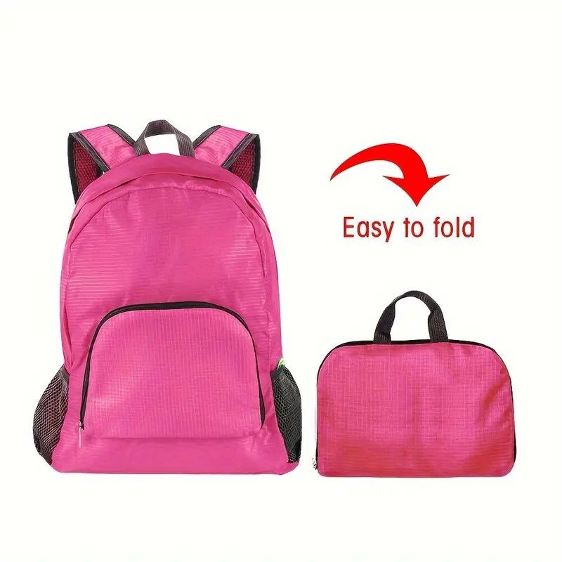 Foldable Nylon Backpack – Lightweight, Durable, and Strong Load Capacity, Four-Step Folding Transforms into a Handbag in Seconds, Multi-pocket Organization with Breathable Carrying(BLACK)