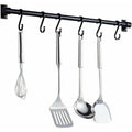 Kitchen Utensil Wall Bar Black, Kitchen Shelf Bar with 6 Removable Hooks Wall Mount Shelf Door Rack for Kitchen Utensils, 40CM