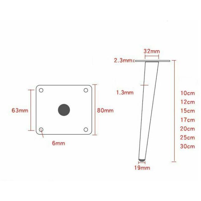 4, Black Oblique Conical Legs Matt Piece Furniture Cone Incline Holder Sofa Legs TV Stand Cone Iron Legs, 12cm