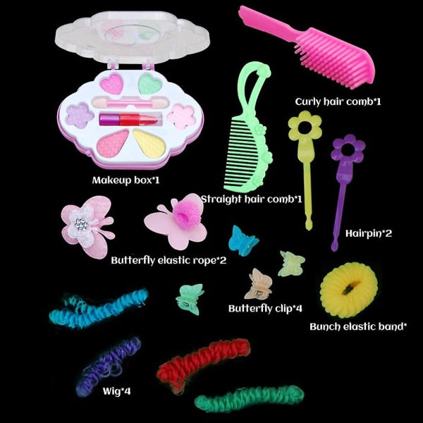 Makeup Pretend Play Set for Kids 17 Pcs Hairdresser Styling Head Doll Makeup Toy Educational Toy Gift for Kids Girls