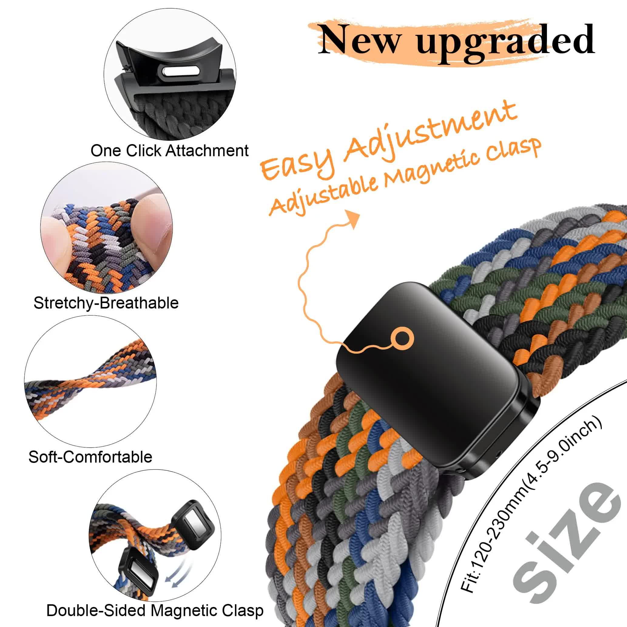 Braided Strap for Samsung Galaxy Watch 6 4 classic/5 Pro 45mm 47mm 43mm 44mm 40mm Magnetic Strap Without Gap Galaxy Watch 6 Band Black Black Watch 6 40mm 44mm