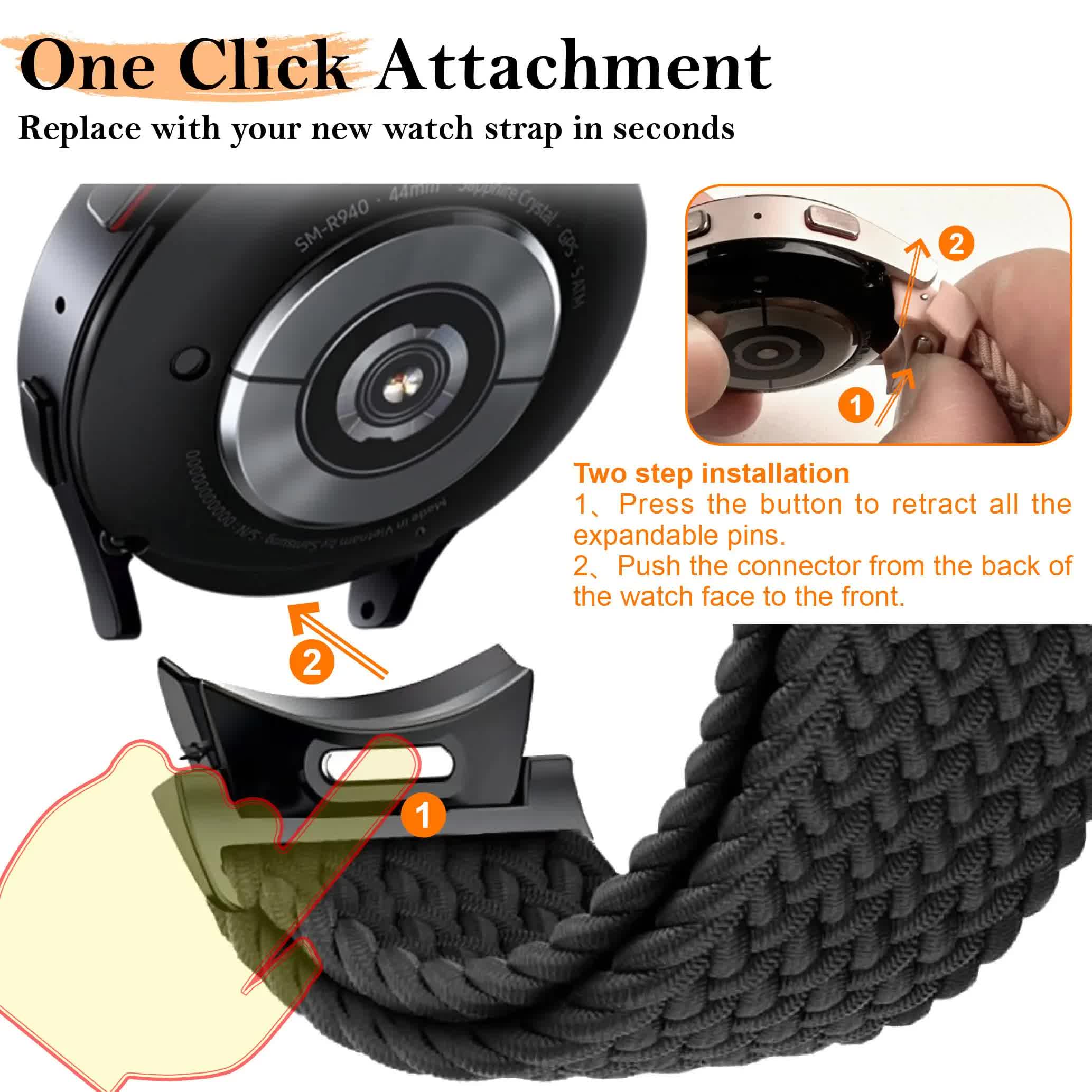 Braided Strap for Samsung Galaxy Watch 6 4 classic/5 Pro 45mm 47mm 43mm 44mm 40mm Magnetic Strap Without Gap Galaxy Watch 6 Band Black Black Watch 6 40mm 44mm