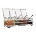 4 Pieces Kitchen Transparent Acrylic Condiment Box Four inch one Spice Jars with Spoons and Condiment Containers, Kitchen Utensils