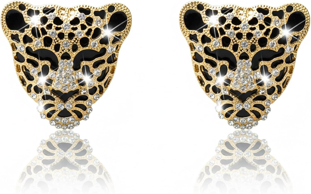 2pcs Bling Leopard Car Air Freshener Vent Clip, Black and Gold Cheetah Print Car Accessories, Sparkly Rhinestones Car Decor for Women