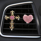 2 Pack Car Vent Clips,Crystal Cross and Heart Air Vent Clips,Bling Car Accessories for Women & Girls(Pink)