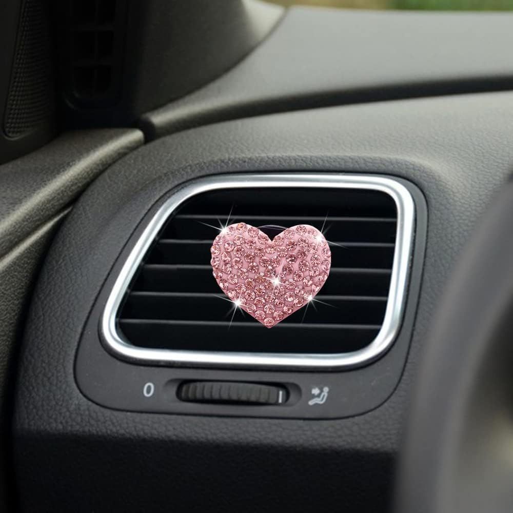 2 Pack Car Vent Clips,Crystal Cross and Heart Air Vent Clips,Bling Car Accessories for Women & Girls(Pink)