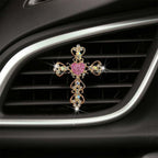 2 Pack Car Vent Clips,Crystal Cross and Heart Air Vent Clips,Bling Car Accessories for Women & Girls(Pink)