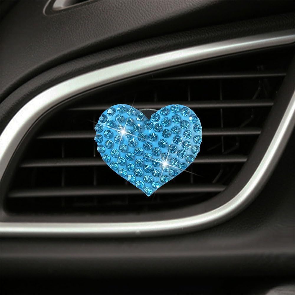 2 Pack Car Vent Clip Bling Car Accessories,Crystal Cross and Heart Car Vent Clip Air Freshener,Car Diffuser Vent Clip Diamond Car Decoration Car Essentials for Women(Blue)