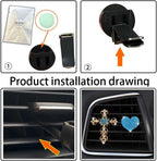 2 Pack Car Vent Clip Bling Car Accessories,Crystal Cross and Heart Car Vent Clip Air Freshener,Car Diffuser Vent Clip Diamond Car Decoration Car Essentials for Women(Blue)